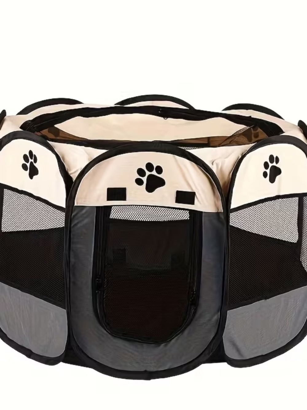 Beige Folding Octagonal Pet Playpen Medium Indoor Outdoor Dog Cat Tent